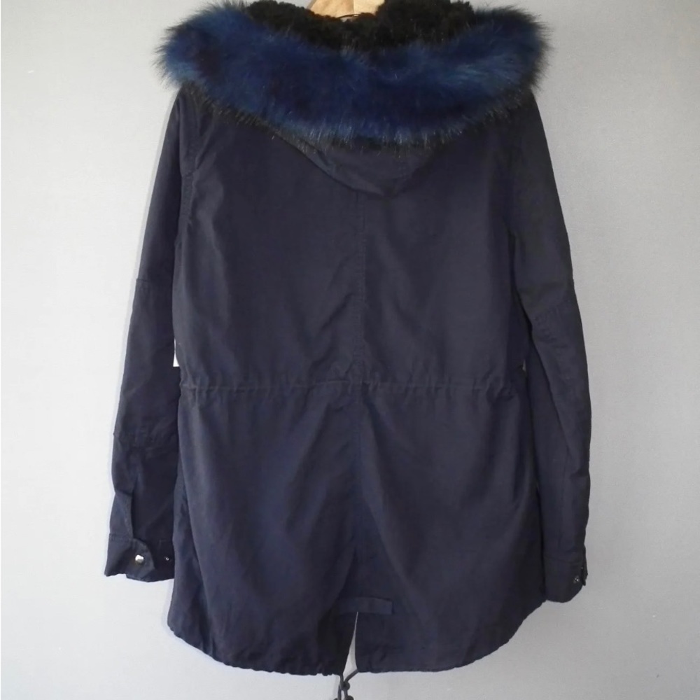 GAP Women's Dark Blue Utility Jacket with Faux Fur Hood - Picture 15 of 16